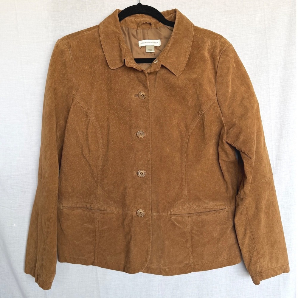 Christopher & Banks Suede Leather Jacket Cognac Brown Layering Western Large